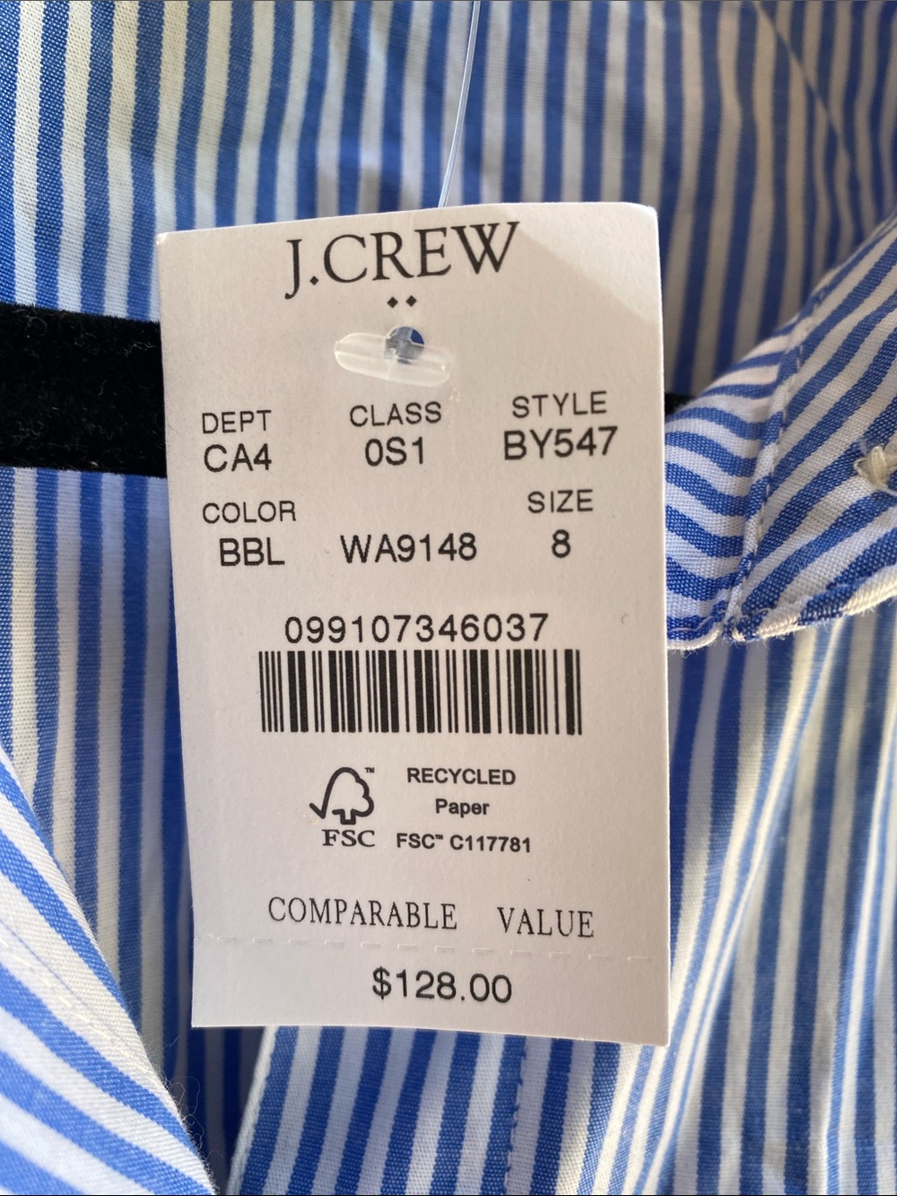 J. Crew Blue and White Striped Midi Shirt Dress w/pockets & self belt - Picture 4 of 16